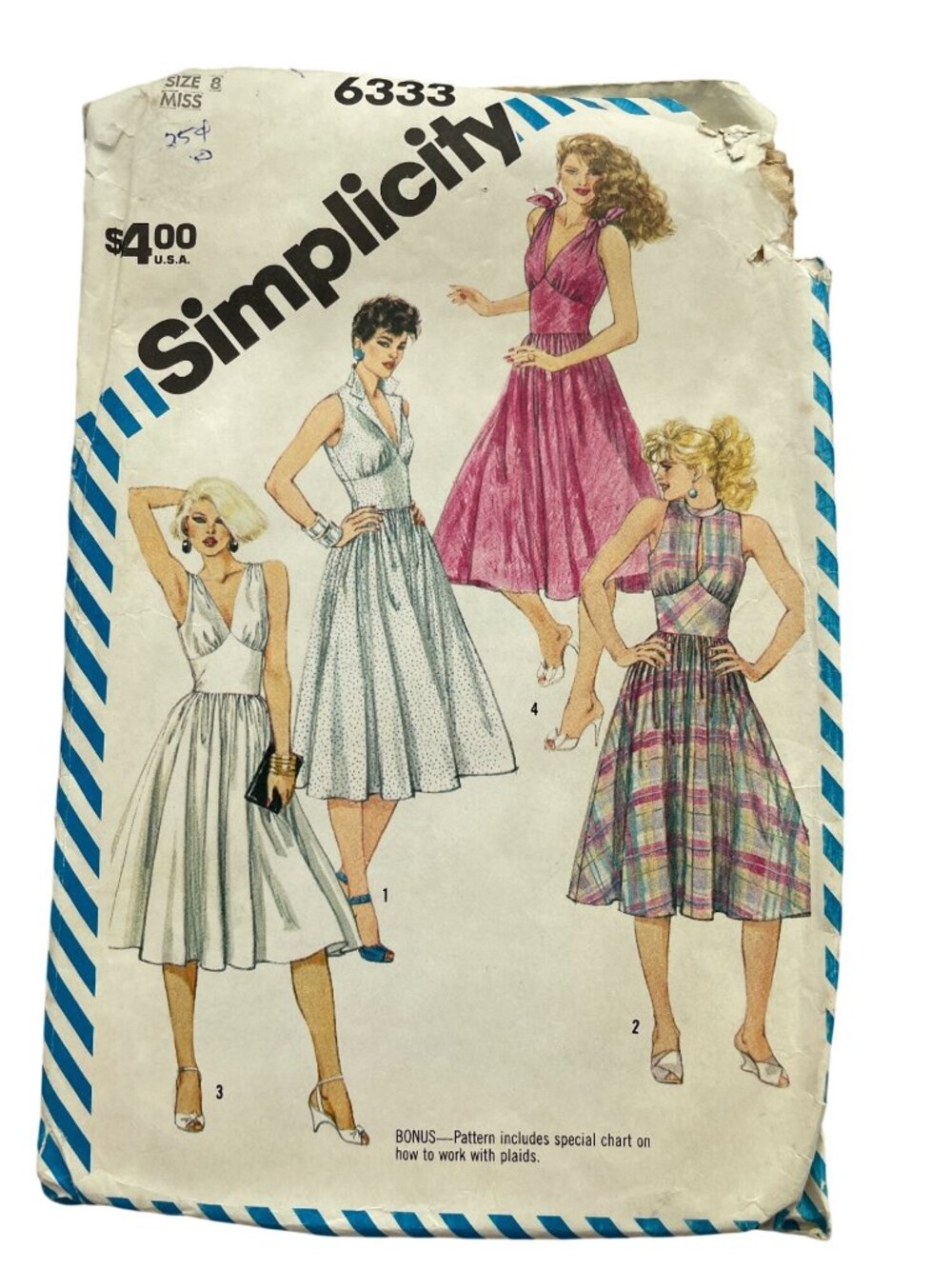 Vintage 80s Simplicity 6333 Misses Sewing Pattern Size 8 Fitted Dress Retro CUT